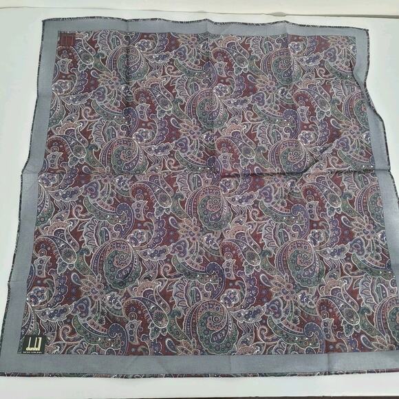 Dunhill Vintage Cotton Handkerchief Square Designer Blue Gray Paisley 18" Medium - Picture 2 of 5